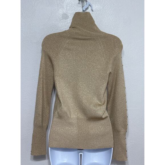 VTG Y2K Cache Gold Rhinestone Turtleneck Tunic M City Nights Holiday New Years - Picture 9 of 15